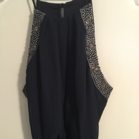 Teeze Me Juniors Embellished Sheer Lined Dress Navy Size 5 - Picture 3 of 4